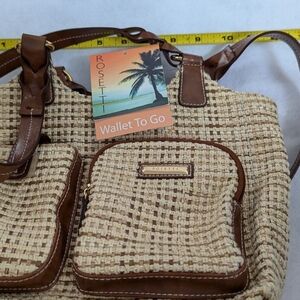 Y2K Rosetti Shoulder Bag Woven Striped Fabric Brown Faux Leather